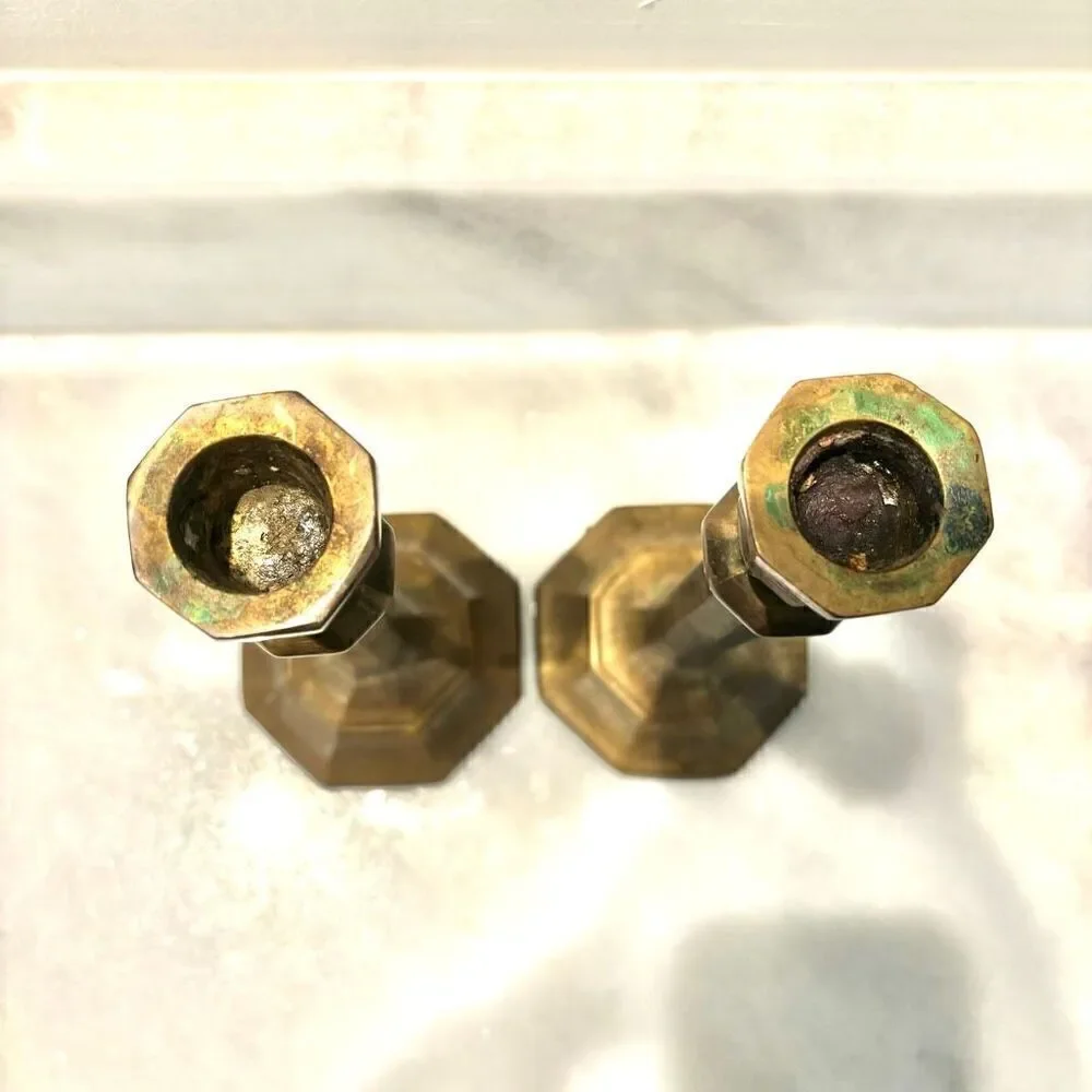 Antique Vintage Pair Of Brass Metal Victorian Candlestick Holders 7 3/4